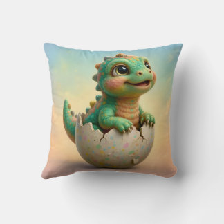 ~ BABY DINOSAUR ~ Emerging from egg ~ Throw Pillow