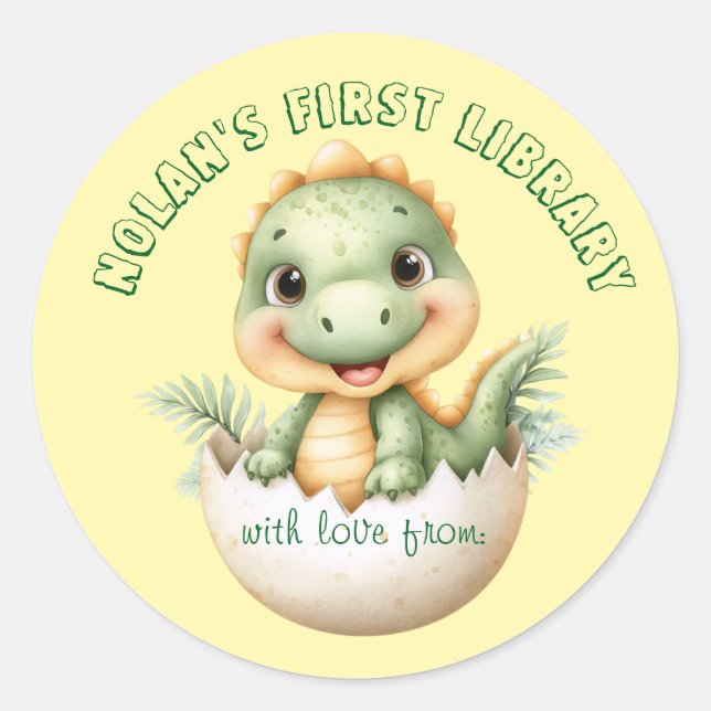 Baby Dinosaur "First Library" Sticker for shower (Front)
