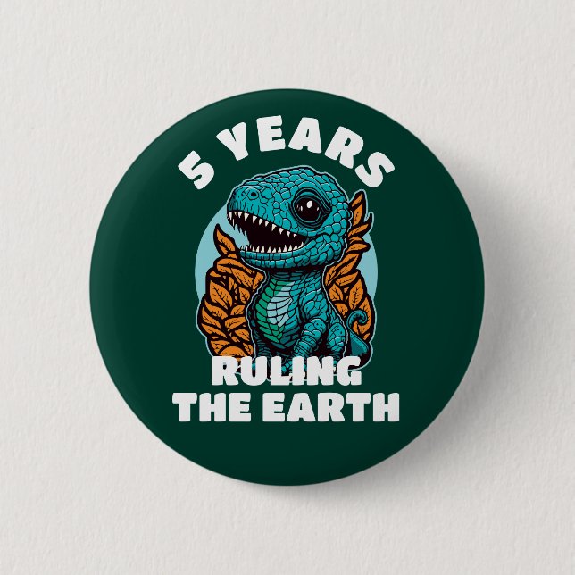 Baby Dinosaur Five Years Old Birthday 2 Inch Round Button (Front)