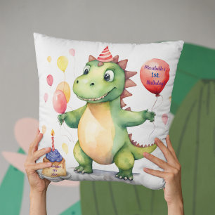 Baby Dinosaur Girls Personalized Birthday Throw Pillow
