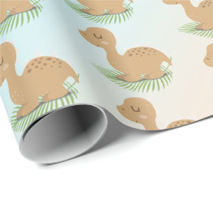 Baby Dinosaur On Leaf and Rainbow Wrapping Paper