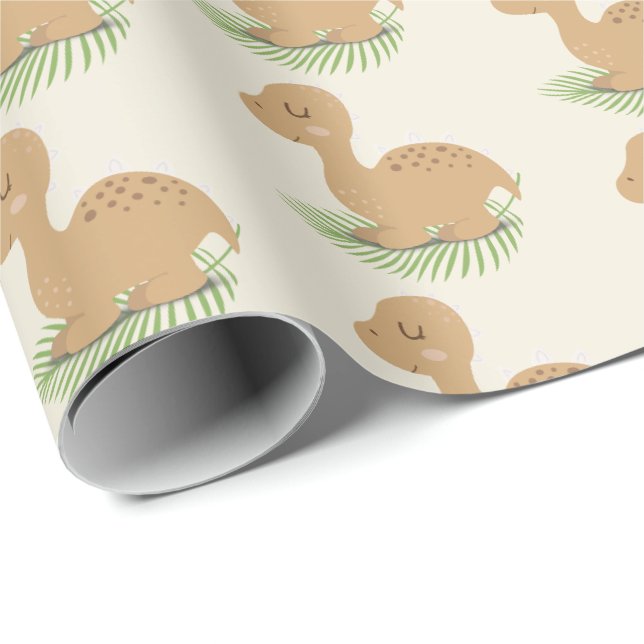 Baby Dinosaur On Leaf Wrapping Paper (Roll Corner)