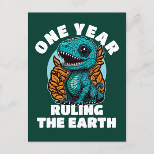 Baby Dinosaur One Year Old Birthday Postcard