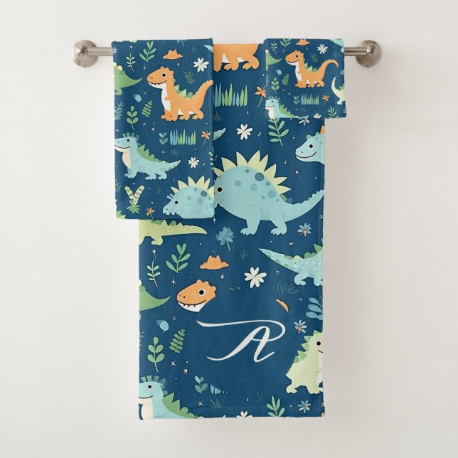 Baby Dinosaur Pattern Bath Towel Set (Insitu)