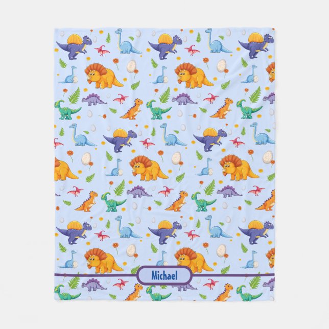 Baby Dinosaur Personalize Boy's Name Fleece Blanke (Front)