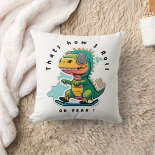Baby Dinosaur Skating   Thats how I Roll Throw Pillow