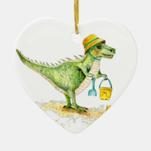 Baby Dinosaur T-Rex on the Beach Ceramic Ornament