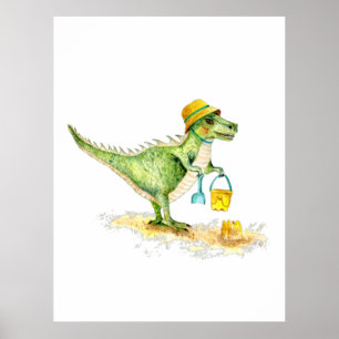 Baby Dinosaur T-Rex on the Beach Poster
