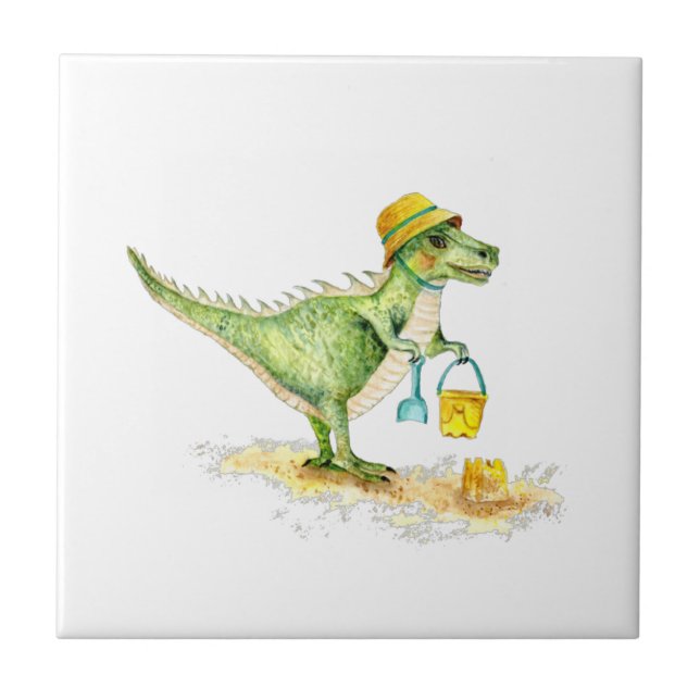 Baby Dinosaur T-Rex on the Beach Tile (Front)