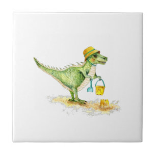 Baby Dinosaur T-Rex on the Beach Tile