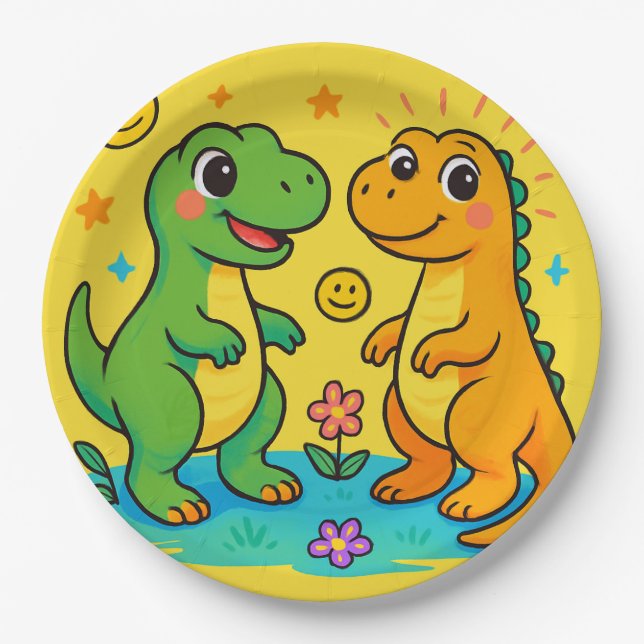 Baby Dinosaur-Themed Paper Plates (Front)