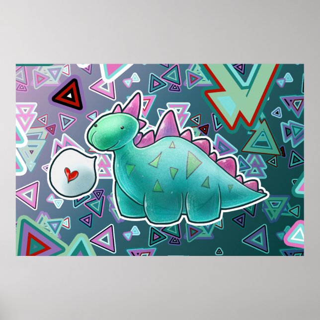 Baby Dinosaur Triangle Background Poster (Front)