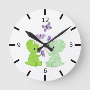 Baby Dinosaurs & Butterflies - Round Clock