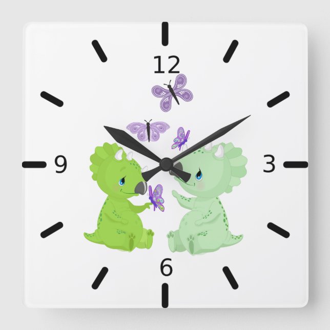 Baby Dinosaurs & Butterflies - Square Wall Clock (Front)