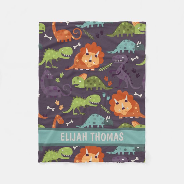 Baby Dinosaurs Dino Boys Personalized Monogram Fleece Blanket (Front)