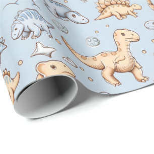 Baby dinosaurs on blue wrapping paper