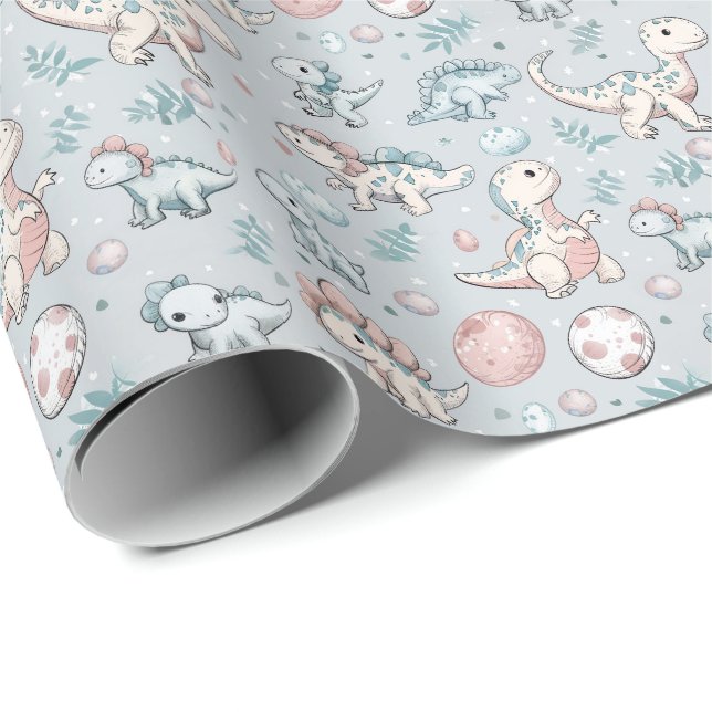 Baby dinosaurs on blue wrapping paper (Roll Corner)