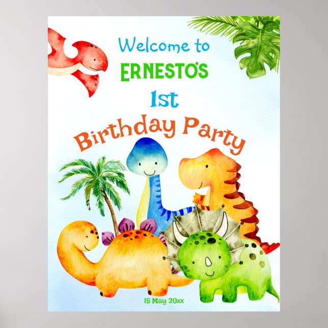 Baby dinosaurs toddler birthday party welcome poster (Front)