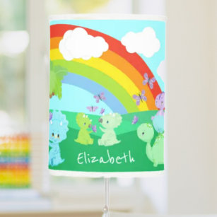 Baby Dinosaurs with Butterflies, Rainbow, and Sun Table Lamp