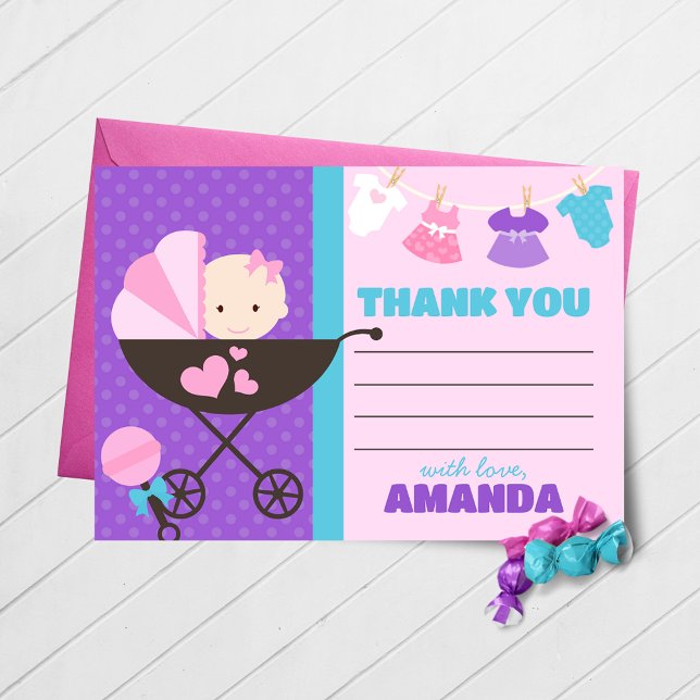 Baby Doll Thank You Cards with Envelopes (Baby Doll Birthday Thank You Cards)
