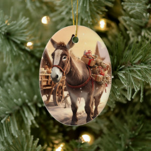 Baby Donkey Family Ornament, Donkey Lovers Gifts Ceramic Ornament