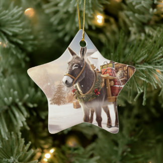 Baby Donkey Family Ornament, Donkey Lovers Gifts Ceramic Ornament