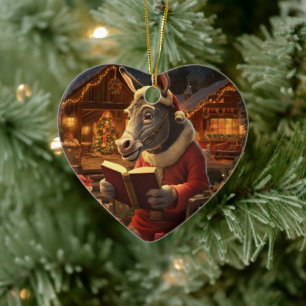 Baby Donkey Family Ornament, Donkey Lovers Gifts Ceramic Ornament