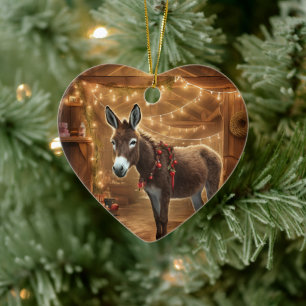 Baby Donkey Family Ornament, Donkey Lovers Gifts Ceramic Ornament