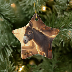 Baby Donkey Family Ornament, Donkey Lovers Gifts Ceramic Ornament