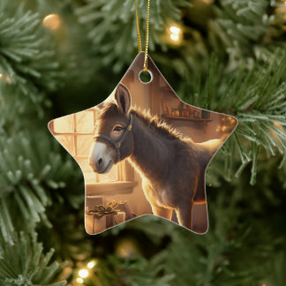 Baby Donkey Family Ornament, Donkey Lovers Gifts Ceramic Ornament