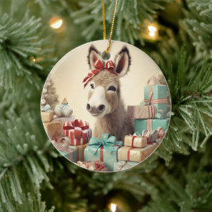 Baby Donkey Family Ornament, Donkey Lovers Gifts Ceramic Ornament
