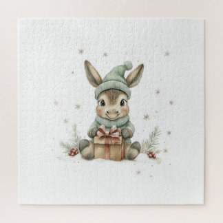 Baby Donkey in Winter Santa Hat Gift 4 Jigsaw Puzzle