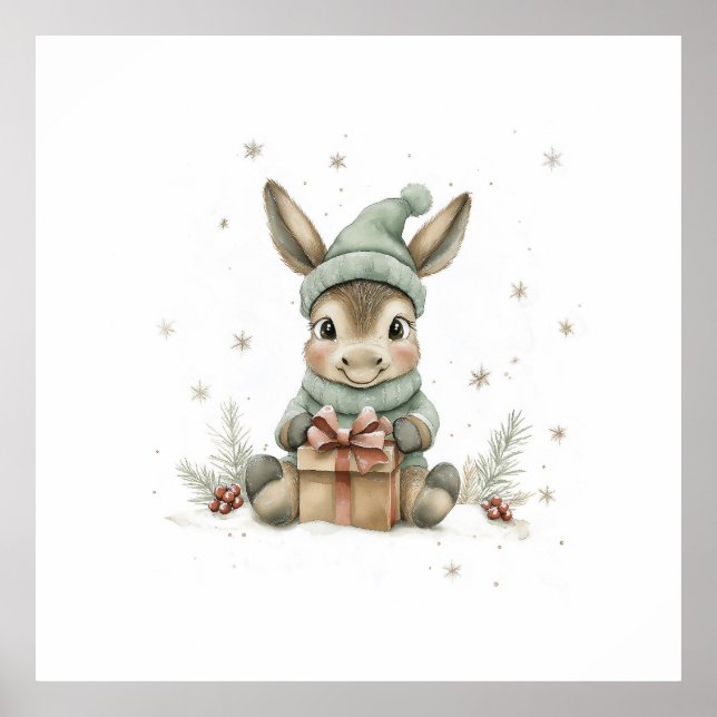 Baby Donkey in Winter Santa Hat Gift 4 Poster (Front)