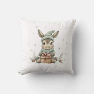 Baby Donkey in Winter Santa Hat Gift 4 Throw Pillow