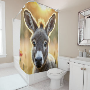Baby donkey peaceful nature red poppies field