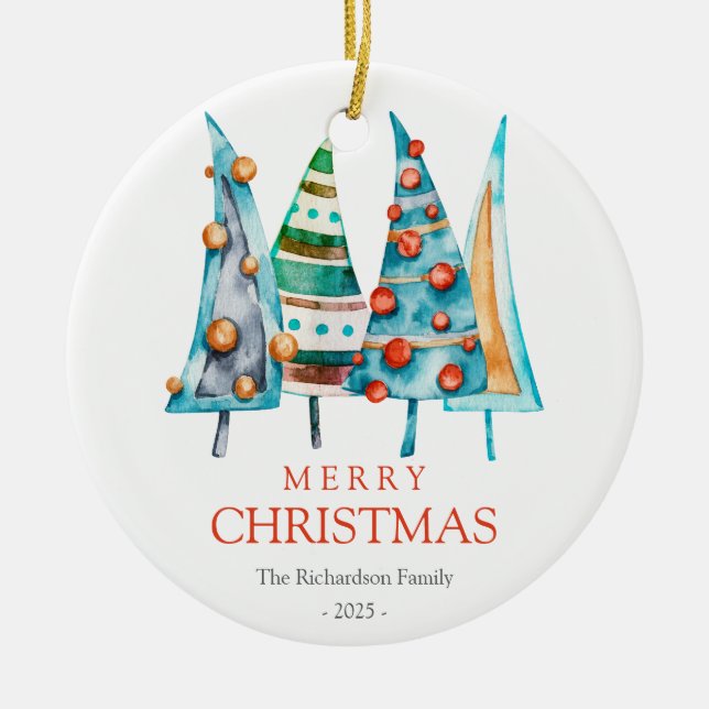 Baby Doodle Pine Christmas Tree Gifts Ceramic Ornament (Front)
