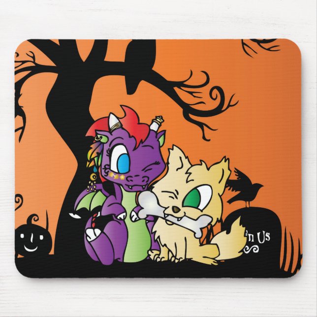 Baby Dragon and wolf Mouse Pad (Front)