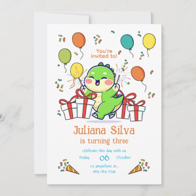 Baby Dragon Birthday invitation template  (Devant)