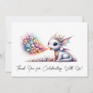 Baby Dragon Breathing Floral Fire Thank You Card