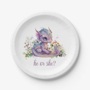 Baby Dragon Gender Reveal Party Paper Plate