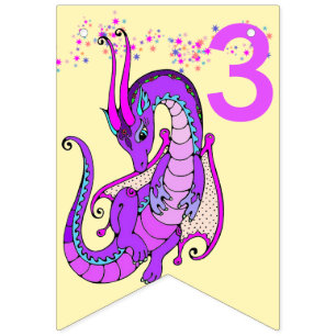 Baby Dragon HAPPY BIRTHDAY Add Age Little Girls Bunting Flags