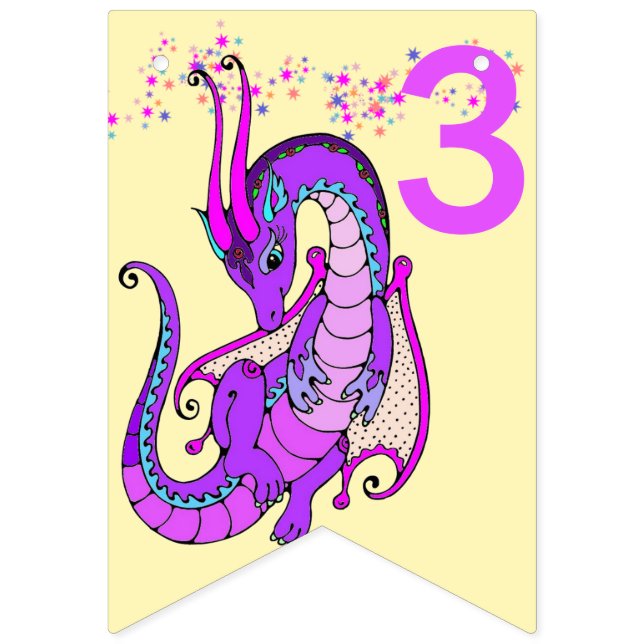 Baby Dragon HAPPY BIRTHDAY Add Age Little Girls Bunting Flags (First Flag)