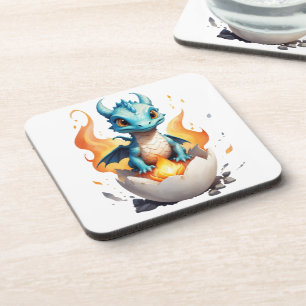 Baby Dragon Hatching Flame Art Coaster