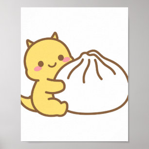 Baby Dragon Hugging Steamed Bun Poster