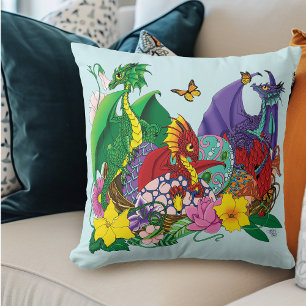 Baby Dragon Nest Fantasy Throw Pillow