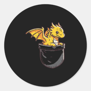 Baby Dragon Pocket Cute Fantasy Mythical Kids Men  Classic Round Sticker