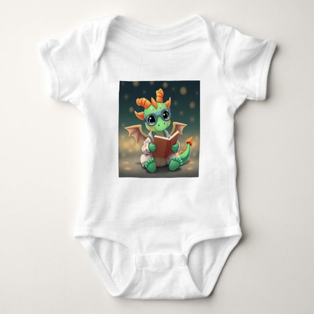 Baby dragon reading a book bodysuit (Front)
