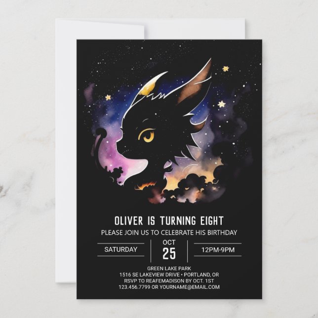 Baby Dragon's Enchanted Birthday Invitation (Front)