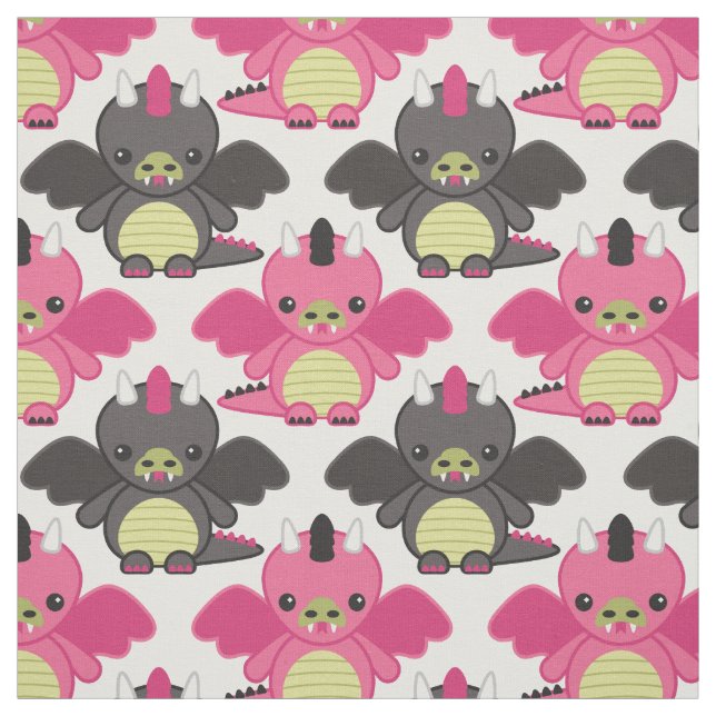 Baby Dragons - Pink & Black Pattern Fabric (Swatch)