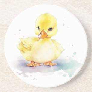 Baby Duck 2 Watercolor Sandstone Coaster
